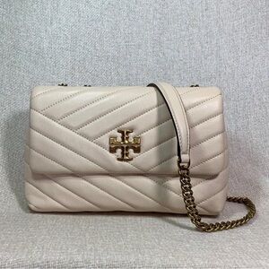 Tory Burch Pale Cream Quilted Leather Chain Shoulder Bag